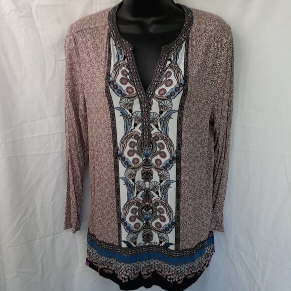 Daniel Rainn Medium Long Sleeve Boho Pattern Blouse Top DR2 - Picture 9 of 9